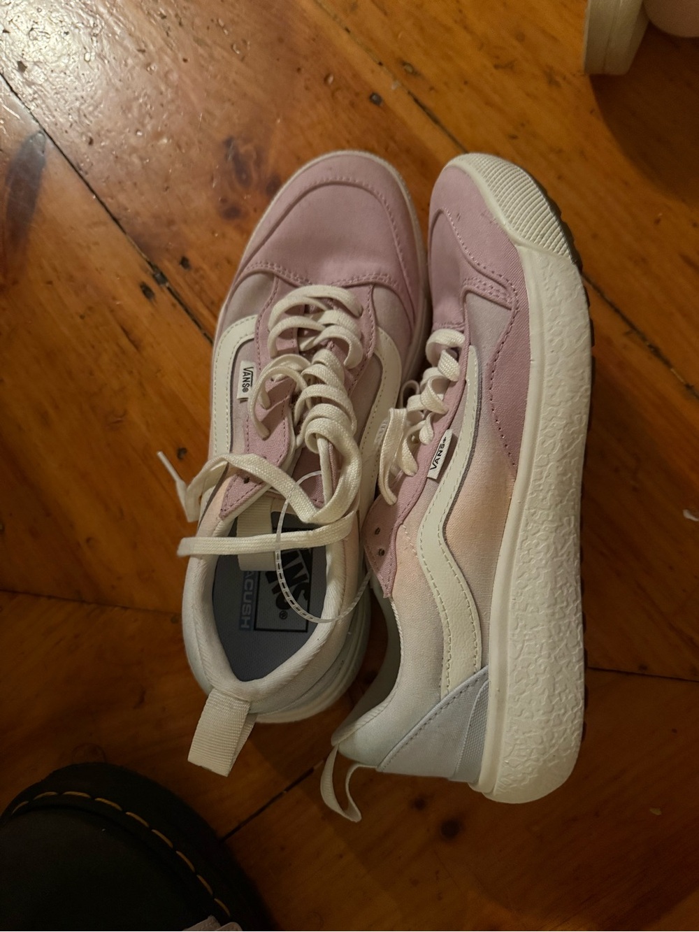 Vans Women’s Pink and Cream Platform Lace-Up Sneakers